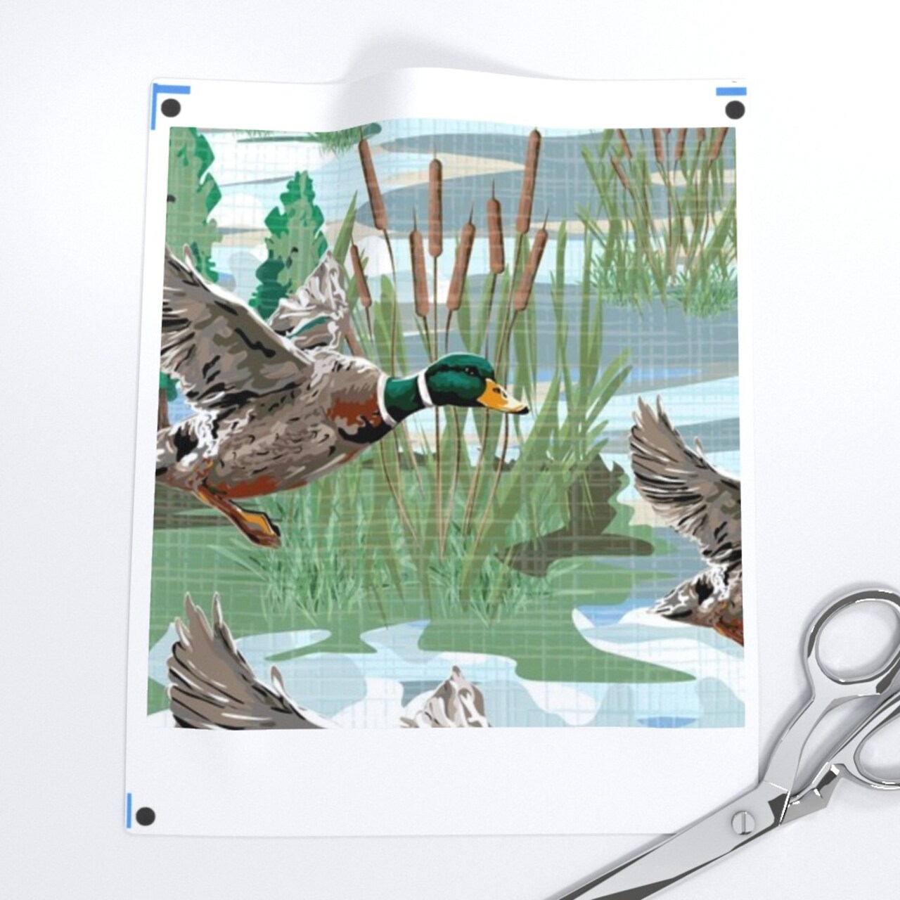 Mallard Ducks Flying Mallards Waterfowl Flying Birds Wildlife Bird Watching Birding Duck Season Rustic Cabin Custom Printed Fabric by Spoonflower Various Fabrics by the Yard or Fat Quarter 15664687